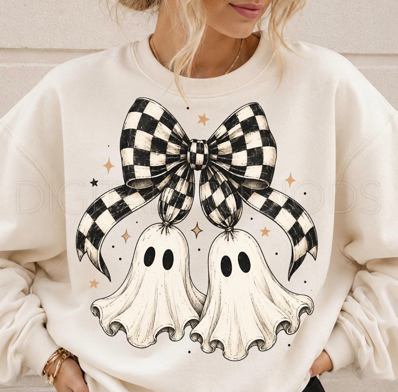 Halloween/fall shirt~ checkered bow double ghost (Copy)