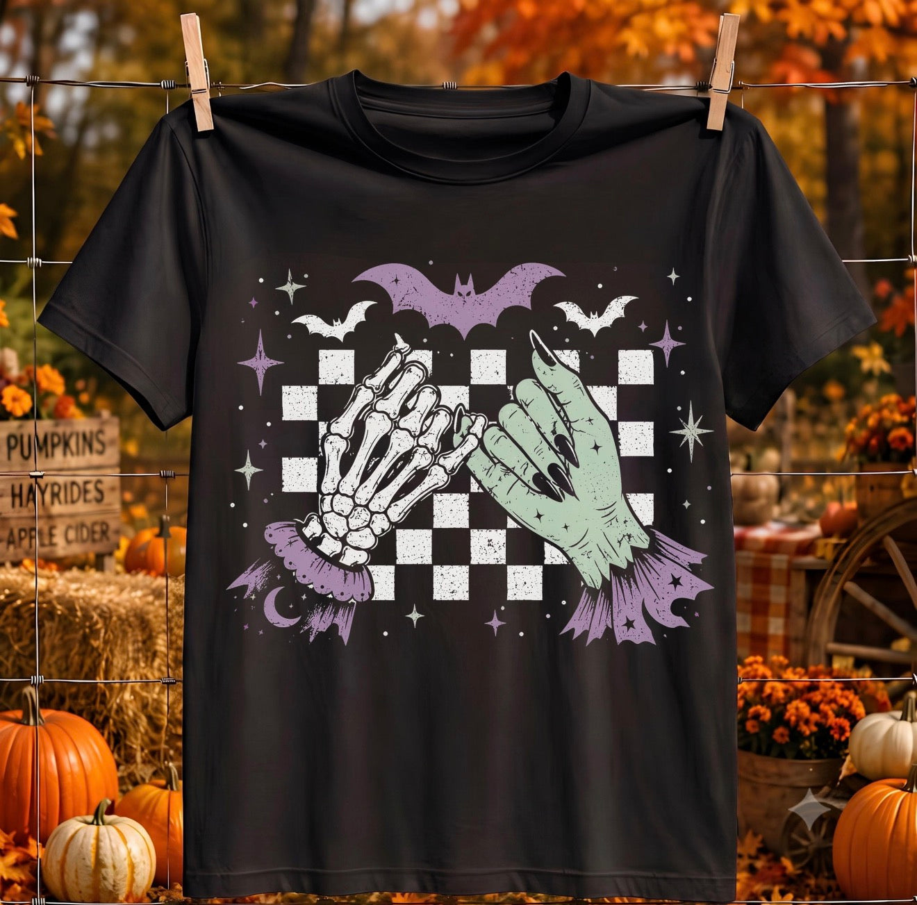 Halloween/fall shirt~skeleton/witch hands