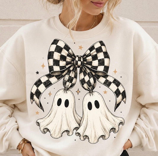 Halloween/fall shirt~ checkered bow double ghost (Copy)