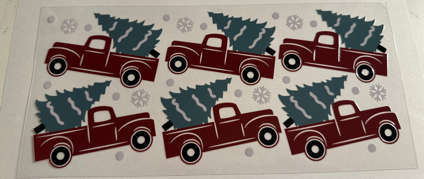 Red truck with tree