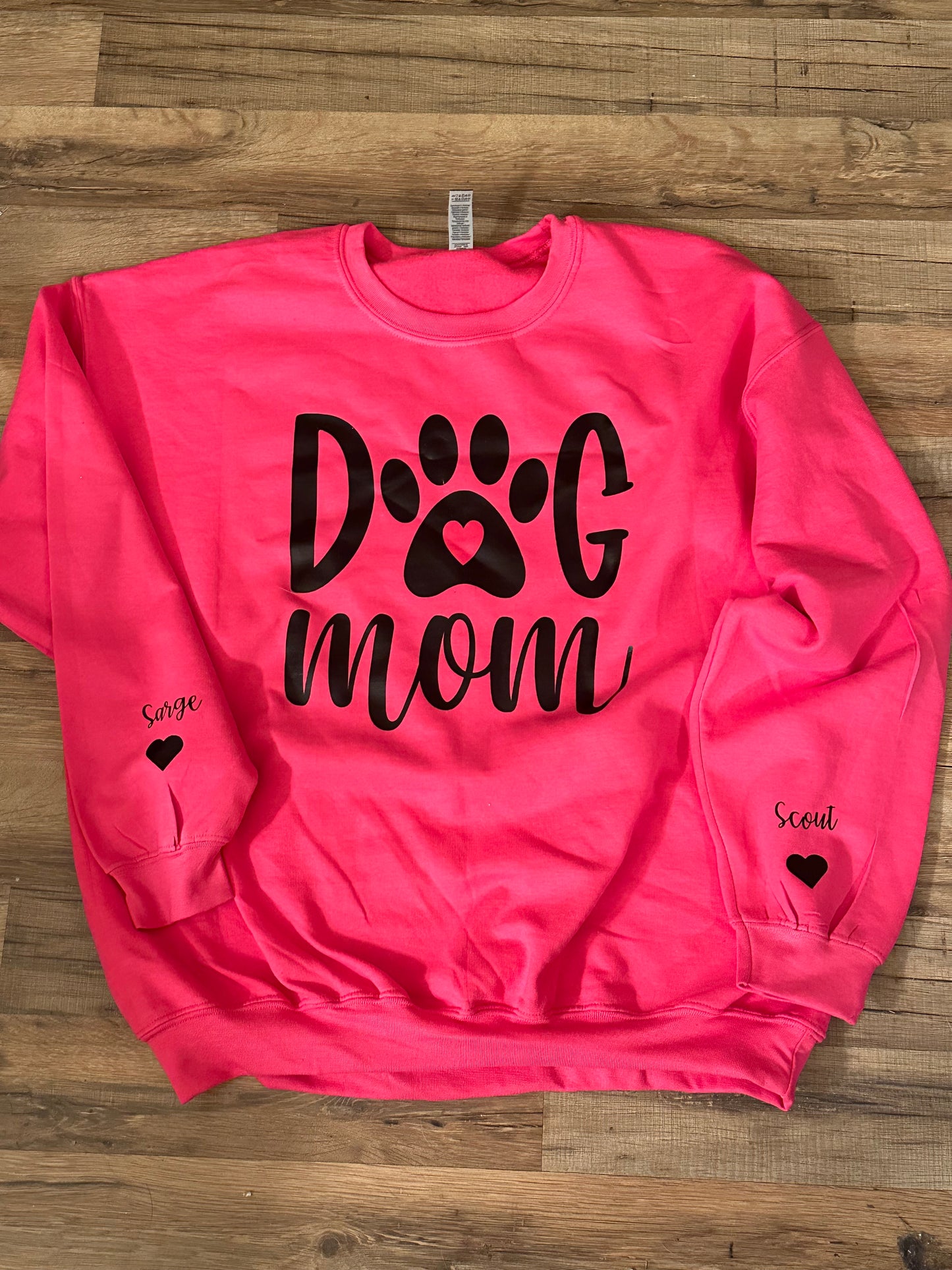 Dog mom sweatshirt with name(s) on sleeve