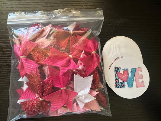 Valentines bows and 2.5" cardstock